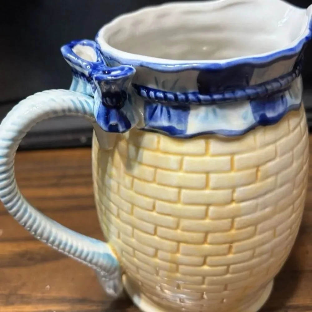 Panware Home Essentials Ceramic Lemon Pitcher Basketweave Creamer Tuscan Style